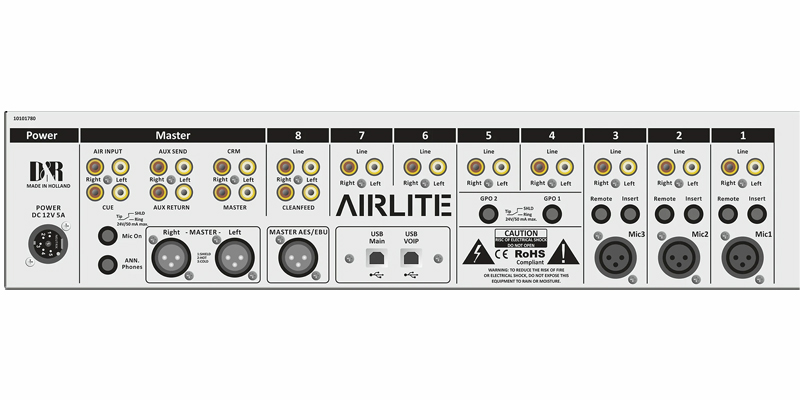 Consola DR Airlite MKII panel trasero con conexiones