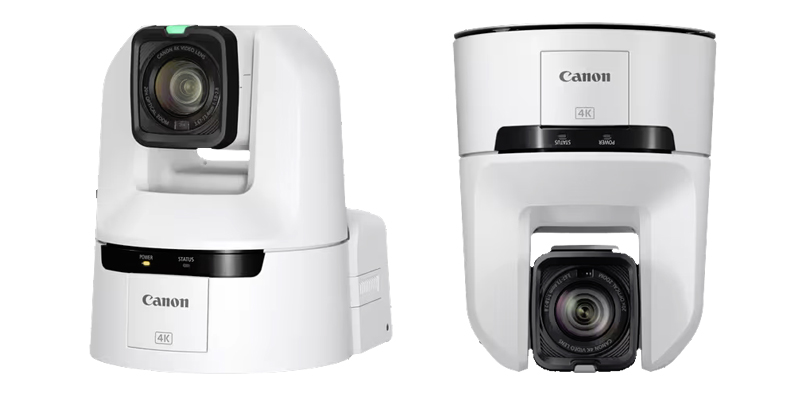 Cámara PTZ Canon CR-N400 blanca frontal y techo