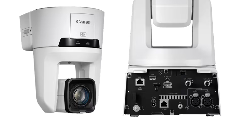 Cámara PTZ Canon CR-N500 blanca techo y trasera